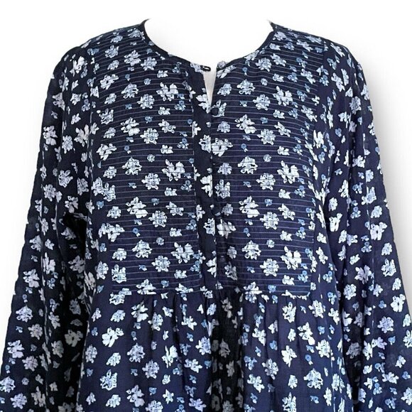 Roller Rabbit Womens Jessica Huri Top Sz Medium Navy Blue Floral Boho Blouse - Picture 3 of 9